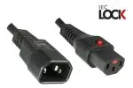 Kabel zasilający C14 do C13, 1mm², z blokadą, przedłużacz, VDE, czarny, długość 2.00m