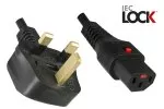 Kabel sieciowy Anglia UK typ G 5A do C13, z blokadą, 1.00mm², homologacja: BSI lub ASTA, czarny, długość 2.00m