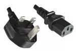 Síťový kabel Anglie typ G 10A na C13, 1mm², schválení: ASTA /SASO /HK a Singapur SM, černý, délka 3,00m