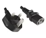 Power cord England type UK G 10A to C13, 1mm², Approved: ASTA/SASO/HK u. Singapore SM, black, length 3,00m
