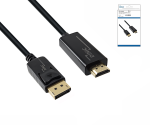 DisplayPort auf HDMI Kabel, DP 20pol auf HDMI Stecker, Auflösung max. 1920x1080p bei 60Hz, schwarz, 2,00m, DINIC Box