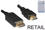 Καλώδιο DisplayPort σε HDMI, DP 20pin σε βύσμα HDMI, μέγιστη ανάλυση 1920x1080p στα 60Hz, μαύρο, 2.00m, συσκευασία blister DINIC