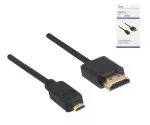 Cablu HDMI cu mufă A și mufă micro HDMI (D), negru, lungime 2,00 m, cutie DINIC