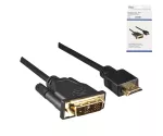 Câble HDMI A mâle vers DVI-D mâle, contacts dorés, noir, longueur 2,00m, DINIC Box