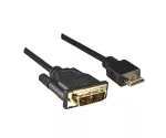 HDMI-kabel A-stik til DVI-D-stik, guldbelagte kontakter, sort, længde 2,00 m, DINIC polybag