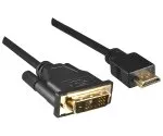 HDMI Kabel A Stecker auf DVI-D Stecker, vergoldete Kontakte, schwarz, Länge 2,00m, DINIC Polybag
