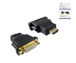 HDMI Adapter, Typ A Stecker auf DVI Buchse HDMI 19 Polig, vergoldete Kontakte, schwarz, DINIC Box