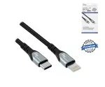 USB C-ről Lightning HQ kábelre, MFi, 0,50 m MFi tanúsítvánnyal, szinkronizáló és gyorstöltő kábel, DINIC dobozban