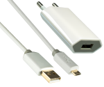 Adaptador de carregamento USB 1000mA incl. cabo micro USB, 1,00m Gama DINIC Monaco, branco