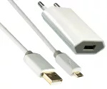 Προσαρμογέας φόρτισης USB 1000mA με καλώδιο micro USB, 1,00m DINIC Monaco Range, λευκό