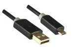 HQ Micro USB kabelis no A tipa vīrieša līdz B tipa vīrietim, Monaco Range, melns, 2,00 m, DINIC blisteris