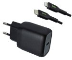 USB C laadija komplekt 20W, PD, must, 1m Lightning/C 5V/3A; 9V/2.22A (PD3.0) komplekt, must