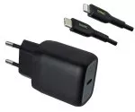 Komplet polnilnika USB C 20W, PD, črn, 1m Komplet Lightning/C 5V/3A; 9V/2,22A (PD3.0), črn