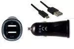 USB auto oplaadadapter 12V naar 2x USB 5V max. 3.1A incl. USB micro kabel, 1.00m