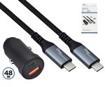 Avtomobilski hitri polnilec USB 48W C+A s kablom USB-C, 1m avtomobilski polnilec USB + kabel HQ USB 3.2 C - C, škatla DINIC