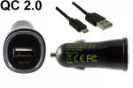 Avtomobilski hitri polnilec USB, polnilni adapter + kabel USB 1,00 m, vhod 12 V DC, izhod 5 V 1,5 A/9 V 1,5 A/12 V 1,2 A