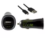 USB car quick charger + micro USB cable, black, 1,00m