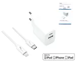 USB C+A charging set 20W, PD, white, 2m Lightning/C 20W, 3.6V~5.9V/3A; 6~9V/2A; 9V~12V/1.5A