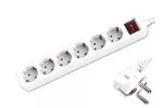 Power strip, 6-way, with switch, GS, CE, white, cable length 1.30m