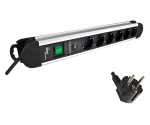 Power strip aluminum, 6-way, with overvoltage protection, GS, CE, cable length 1.40m