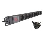 19 inch power strip aluminum with switch, 8-way, black, cable length 1.80m