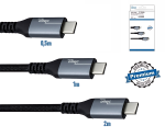 3x USB 3.2 HQ kábel, C-C típusú dugó, 0,5m + 1m + 2m, támogatja a 100W (20V/5A) töltést, DINIC dobozban